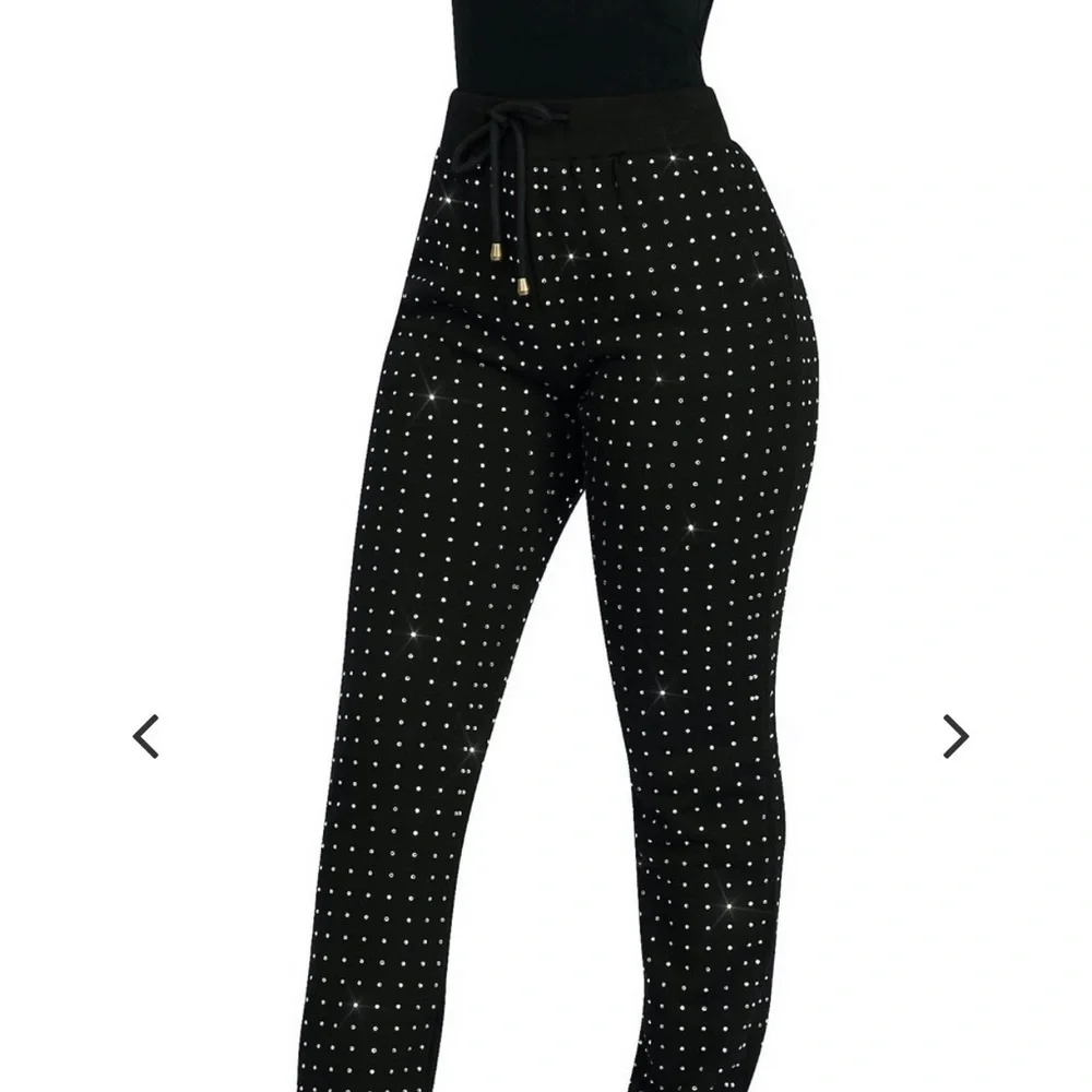 Kosmios Black Rhinestone Studded Two-Piece Sweatsuit | Top M / Pants L